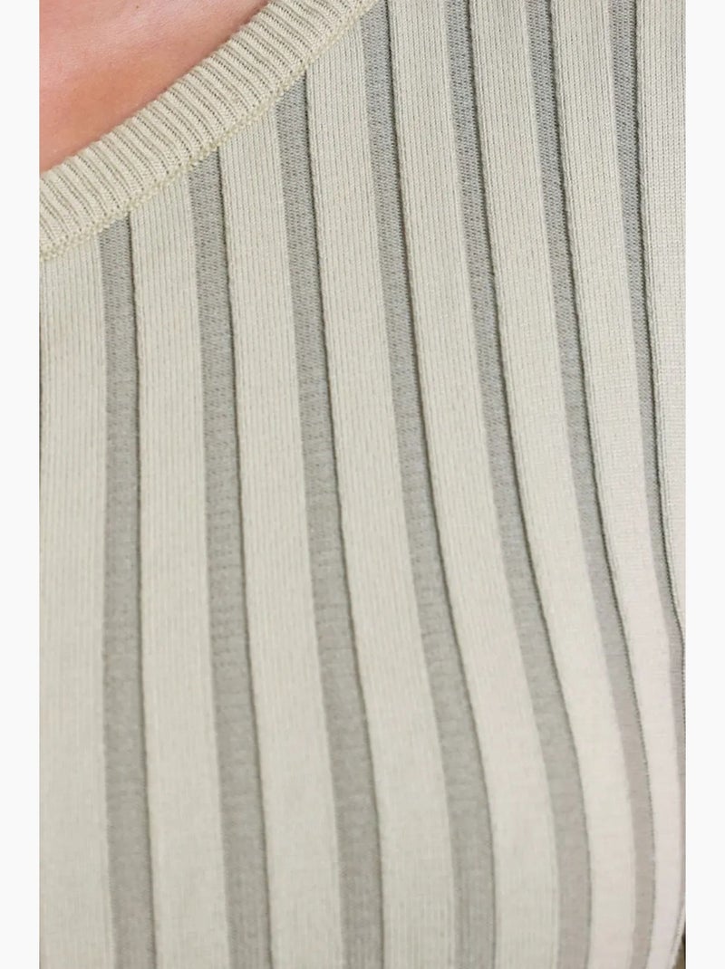 Blusa corta a coste lavorata a maglia con una spalla a righe hiccup Beige naturale - Kiabi