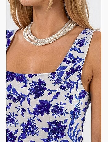 Blusa corta a fiori con collo quadrato busem
