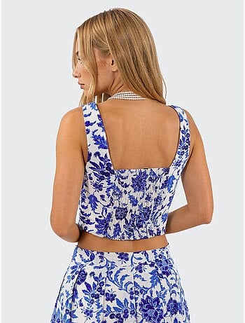 Blusa corta a fiori con collo quadrato busem