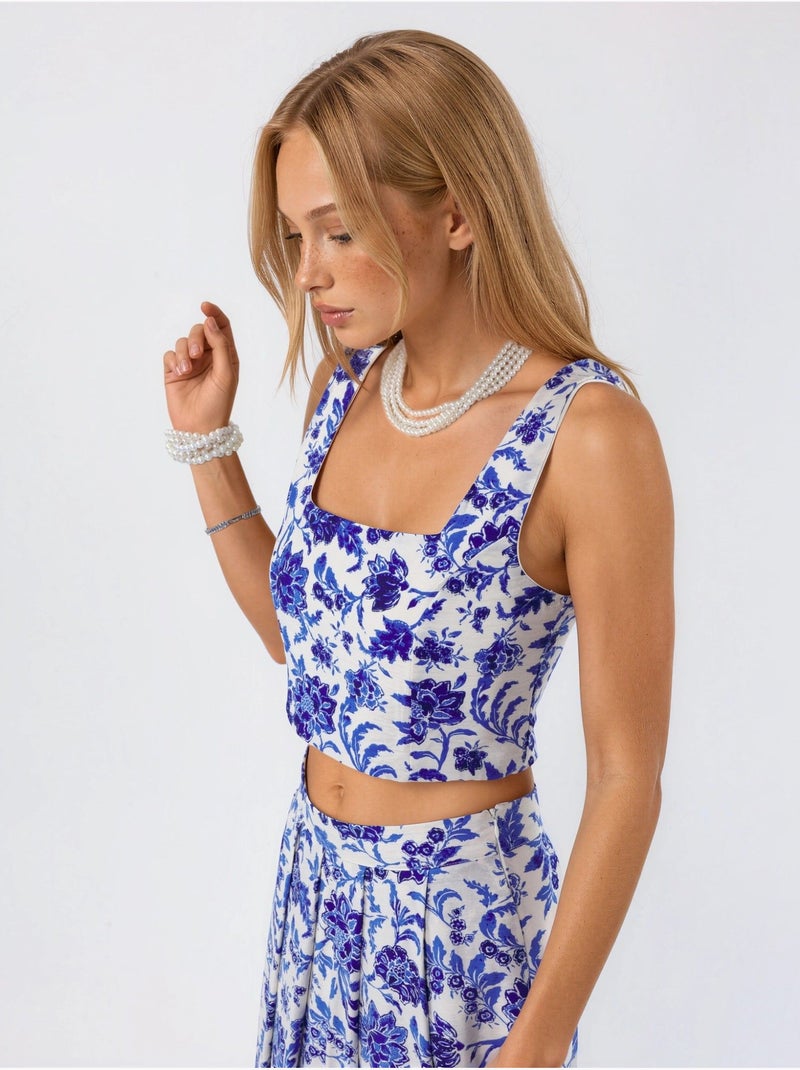 Blusa corta a fiori con collo quadrato busem Multicolore - Kiabi
