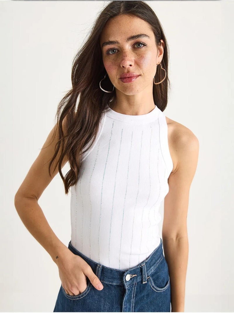 Blusa corta basic a righe a rombi lucci Bianco - Kiabi