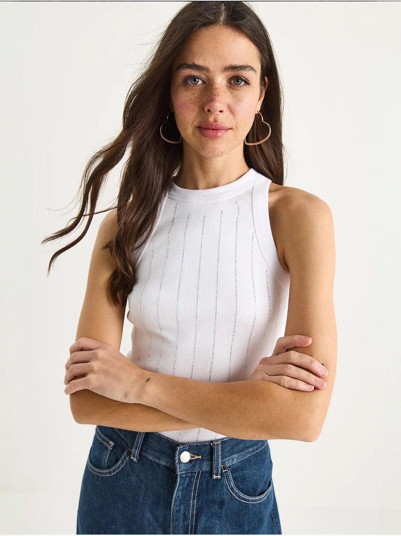 Blusa corta basic a righe a rombi lucci Bianco - Kiabi