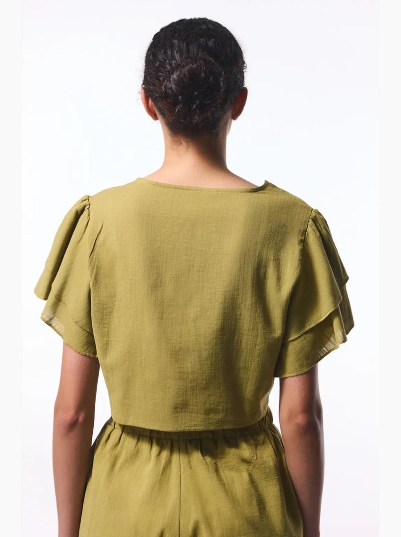 Blusa corta con laccetti penti Cachi - Kiabi