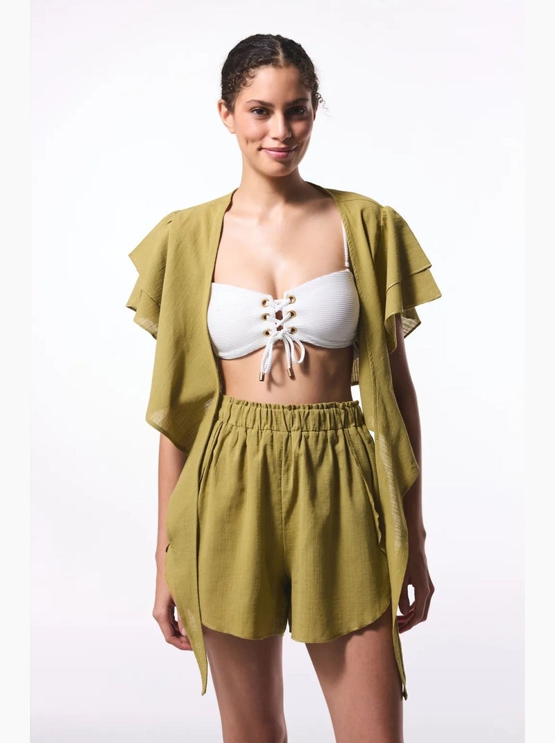 Blusa corta con laccetti penti Cachi - Kiabi