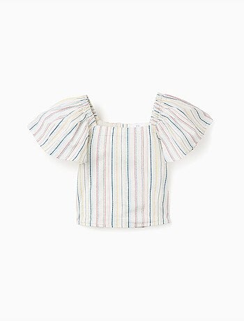 Blusa corta in cotone a righe etniche B&S