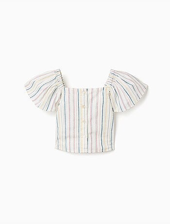 Blusa corta in cotone a righe etniche B&S