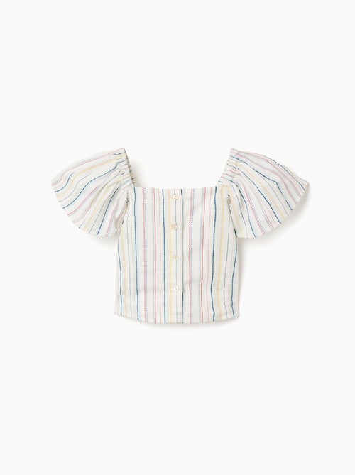 Blusa corta in cotone a righe etniche B&S - Kiabi Blusa corta in cotone a righe etniche B&S - Kiabi