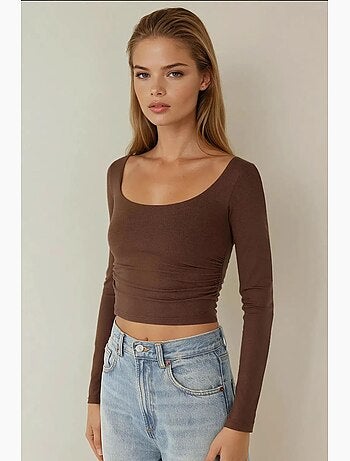 Blusa corta in viscosa con scollo rotondo slim fit hiccup