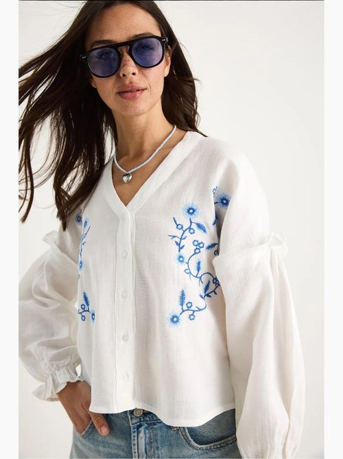 Blusa corta ricamata scollo a v lucci - Kiabi Blusa corta ricamata scollo a v lucci - Kiabi