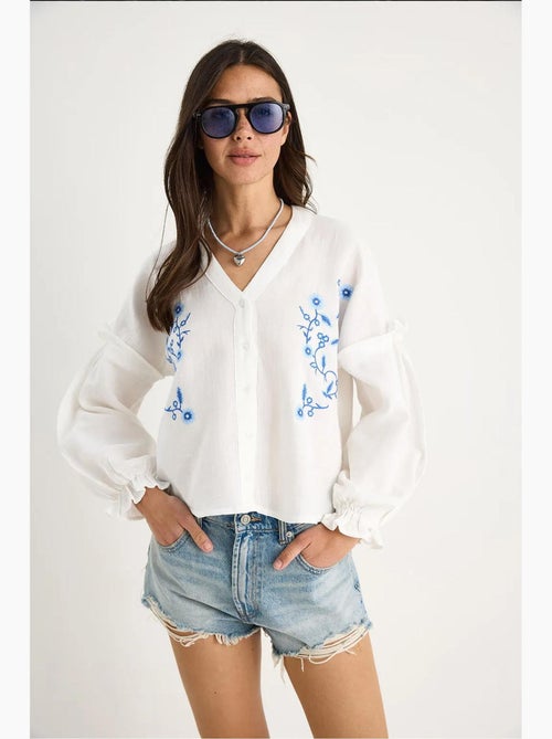 Blusa corta ricamata scollo a v lucci - Kiabi Blusa corta ricamata scollo a v lucci - Kiabi