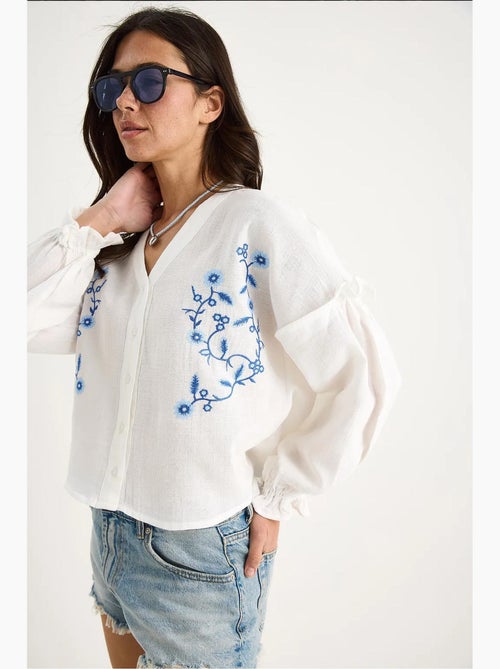 Blusa corta ricamata scollo a v lucci - Kiabi Blusa corta ricamata scollo a v lucci - Kiabi
