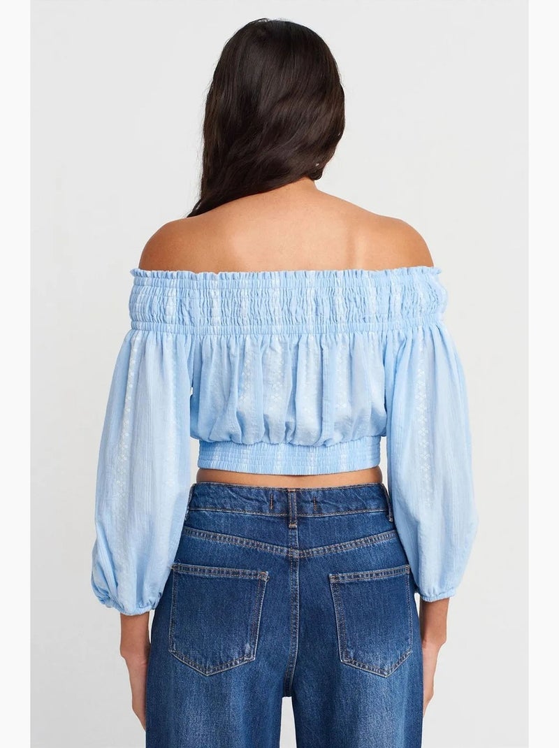 Blusa corta spalle scoperte dilvin Blu cielo - Kiabi