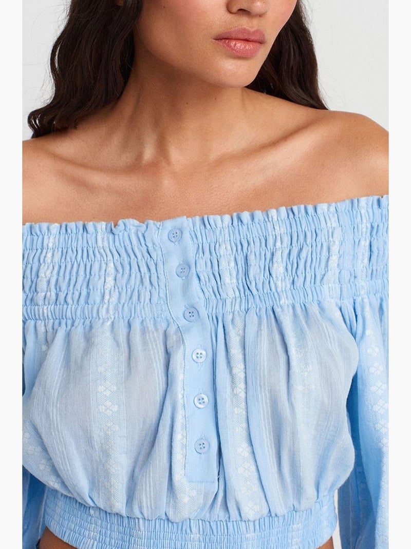 Blusa corta spalle scoperte dilvin Blu cielo - Kiabi