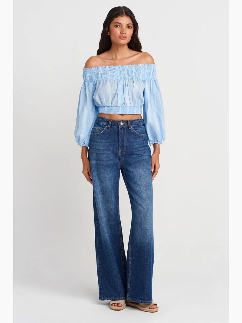Blusa corta spalle scoperte dilvin Blu cielo - Kiabi