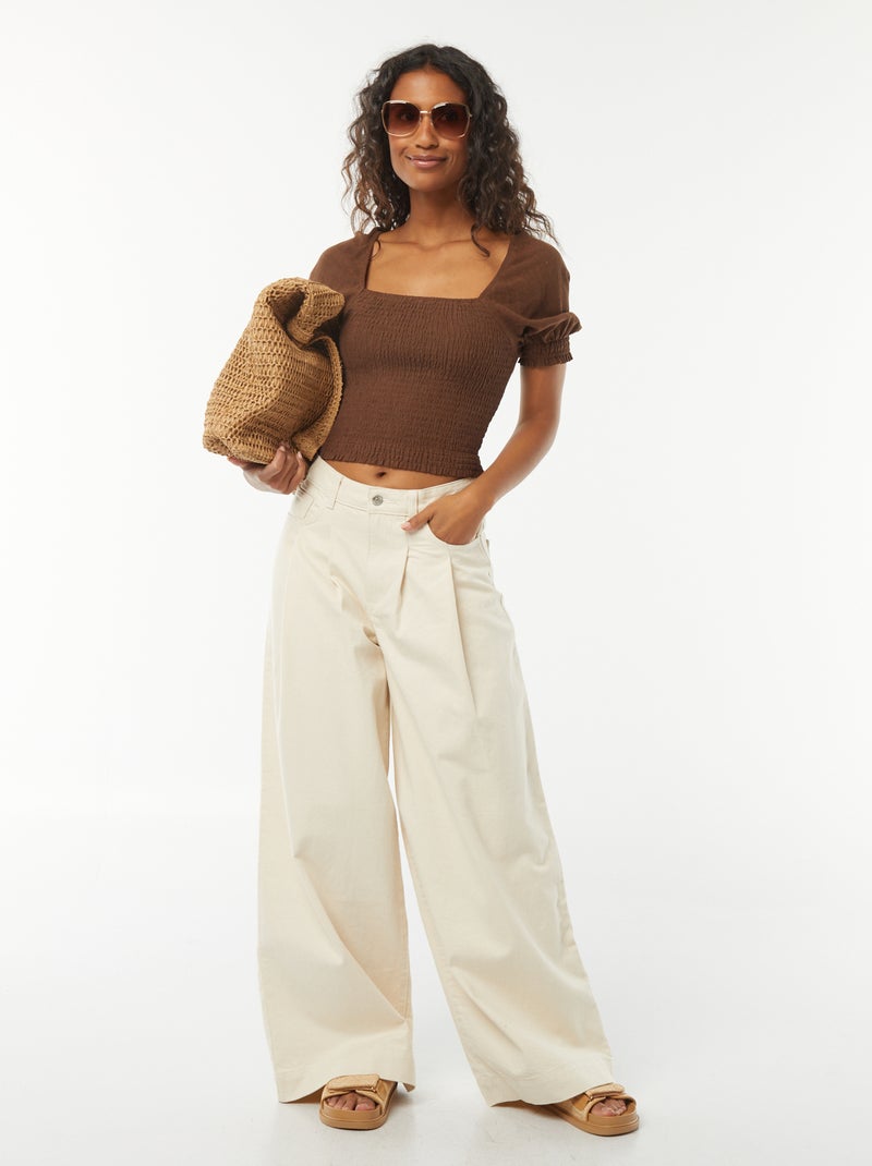 Blusa crop a maniche corte Marrone - Kiabi