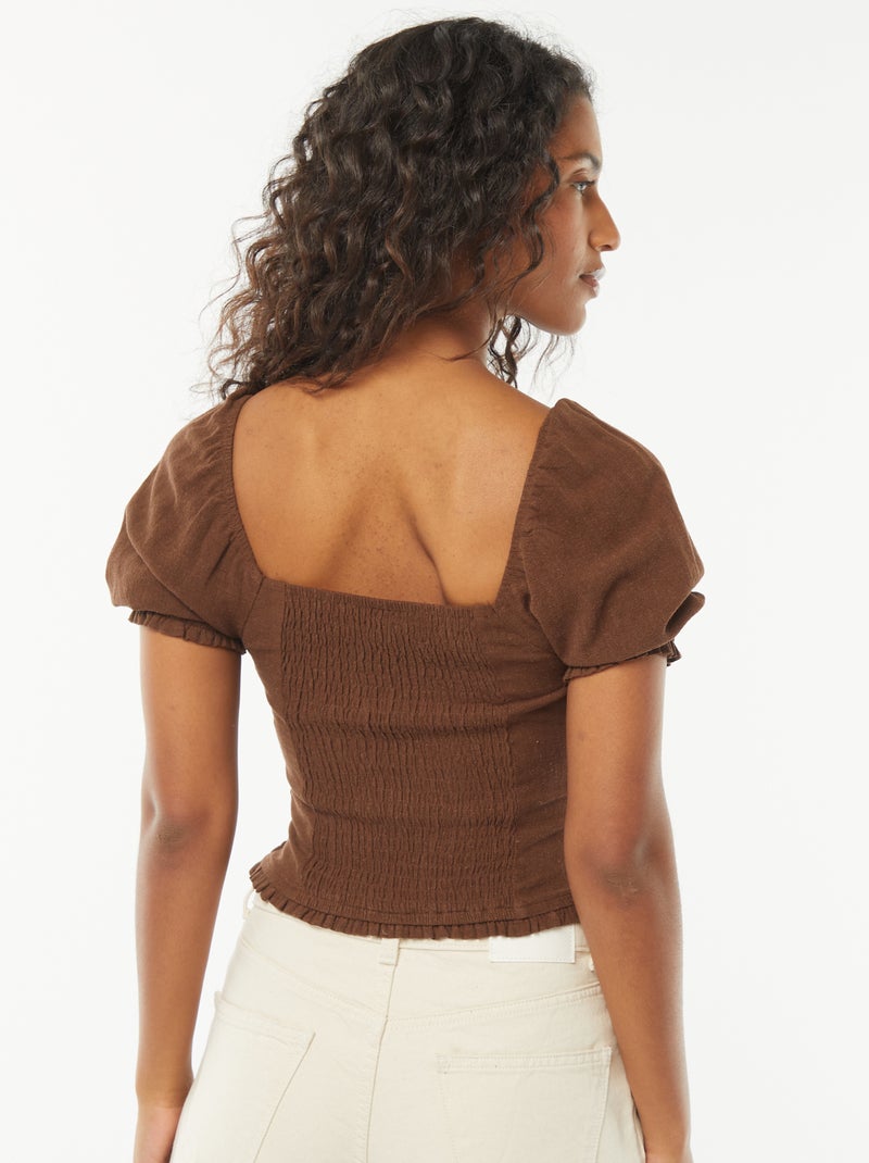 Blusa crop a maniche corte Marrone - Kiabi