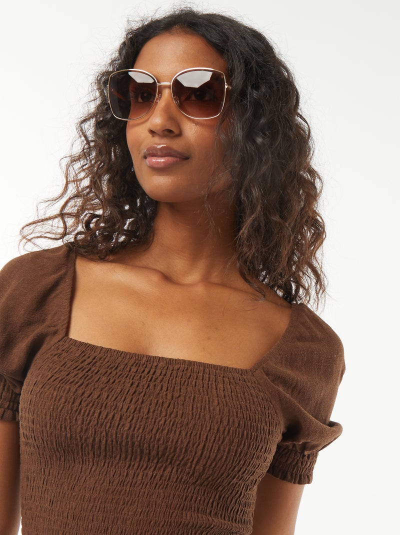 Blusa crop a maniche corte Marrone - Kiabi