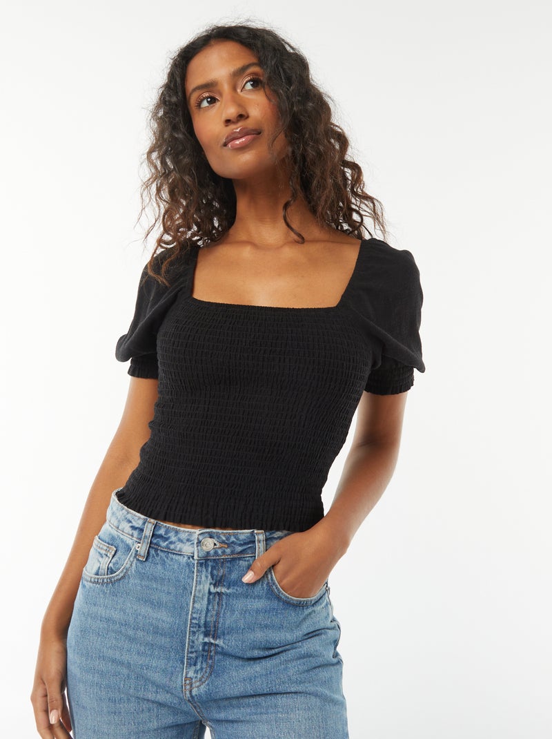 Blusa crop a maniche corte nero - Kiabi