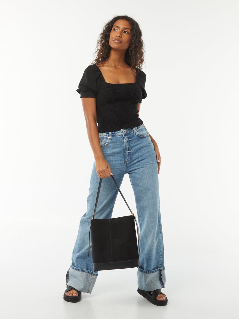 Blusa crop a maniche corte nero - Kiabi