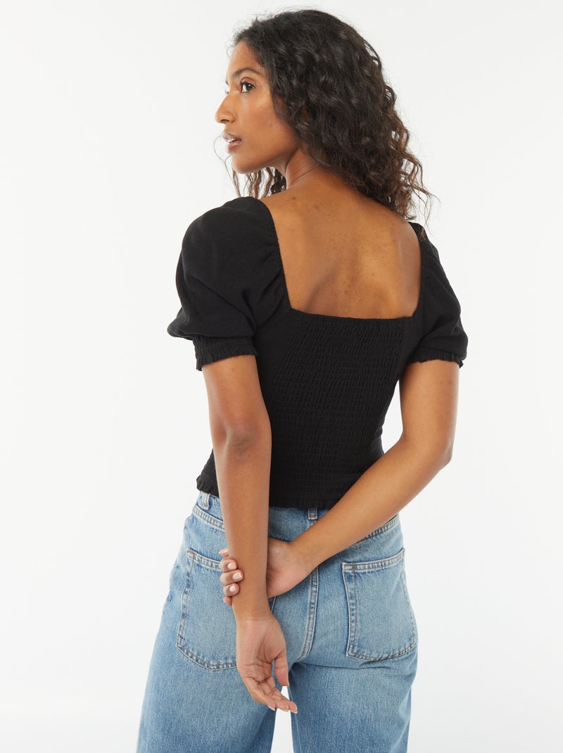 Blusa crop a maniche corte nero - Kiabi