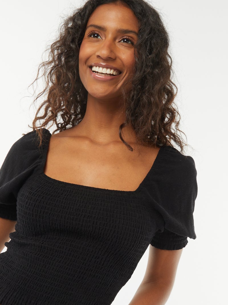 Blusa crop a maniche corte nero - Kiabi