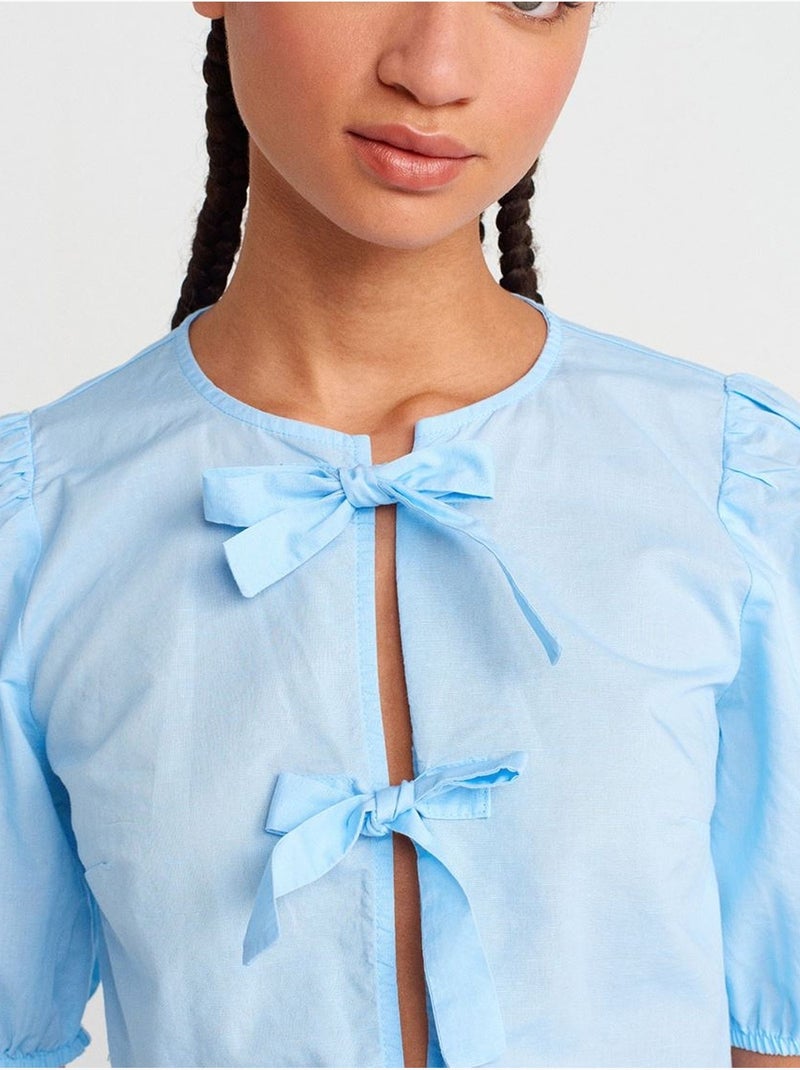 Blusa crop da donna con dettaglio fiocco dilvin Blu cielo - Kiabi