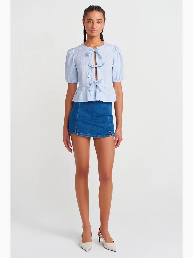 Blusa crop da donna con dettaglio fiocco dilvin Blu pastello - Kiabi