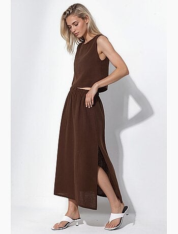 Blusa crop e gonna in mussola con dettaglio spacco, set due pezzi hiccup