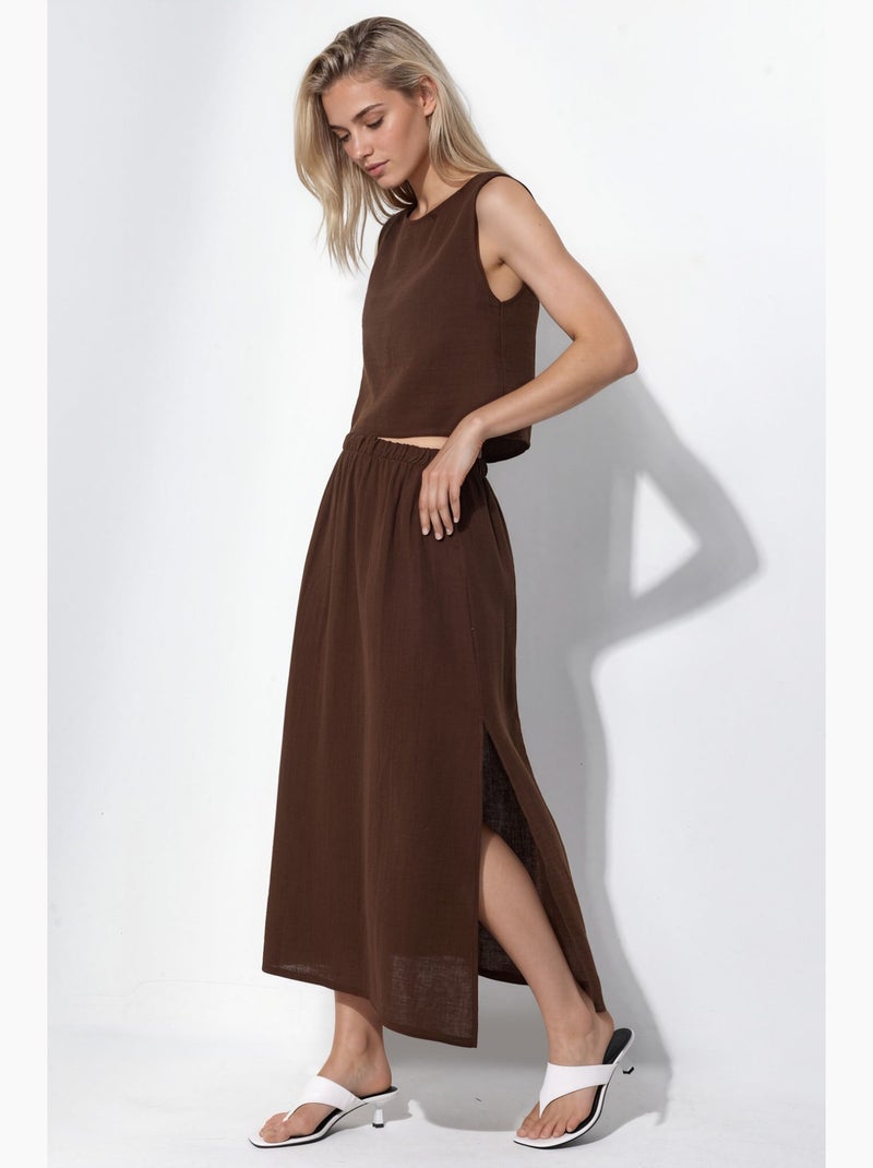 Blusa crop e gonna in mussola con dettaglio spacco, set due pezzi hiccup Marrone scuro - Kiabi