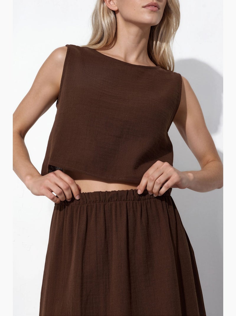 Blusa crop e gonna in mussola con dettaglio spacco, set due pezzi hiccup Marrone scuro - Kiabi