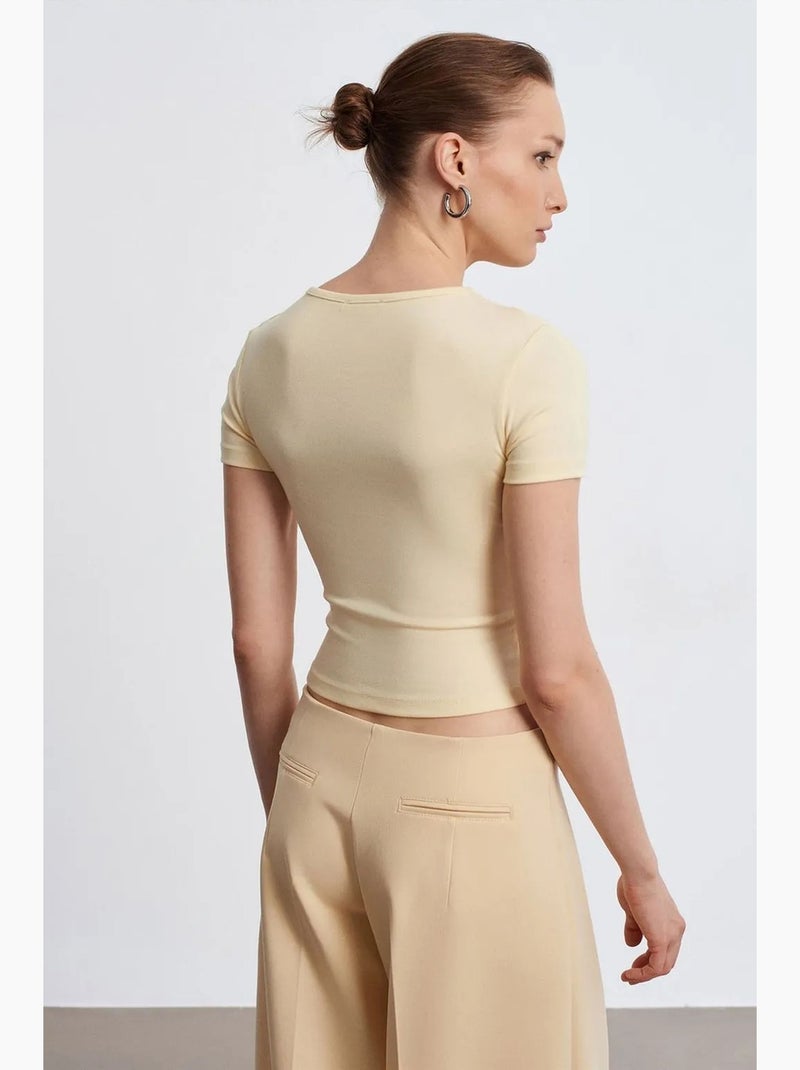 Blusa crop in jersey slim fit dilvin Giallo limone - Kiabi