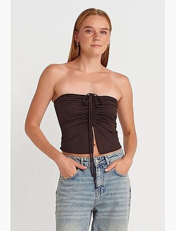 Blusa crop senza spalline da donna con dettaglio a laccetto dilvin