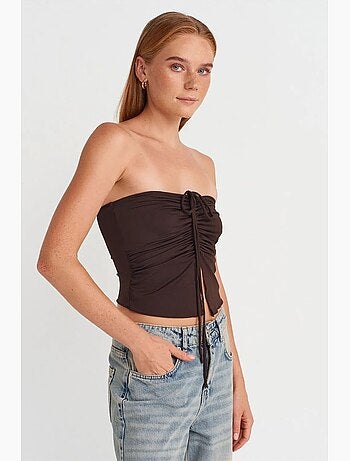 Blusa crop senza spalline da donna con dettaglio a laccetto dilvin