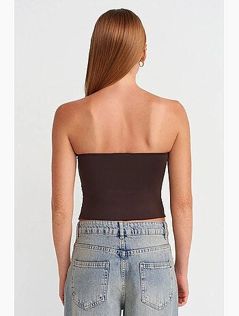 Blusa crop senza spalline da donna con dettaglio a laccetto dilvin