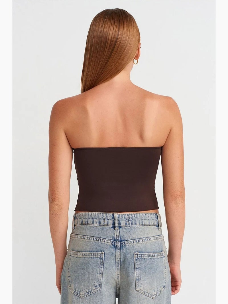 Blusa crop senza spalline da donna con dettaglio a laccetto dilvin Marrone cioccolato - Kiabi