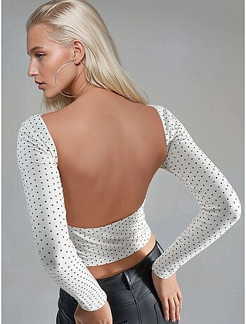 Blusa crop slim fit a pois con dettaglio sul retro busem