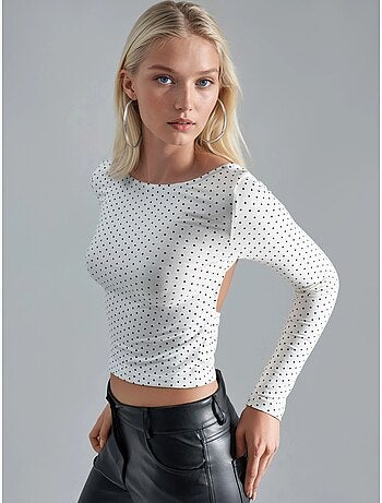 Blusa crop slim fit a pois con dettaglio sul retro busem