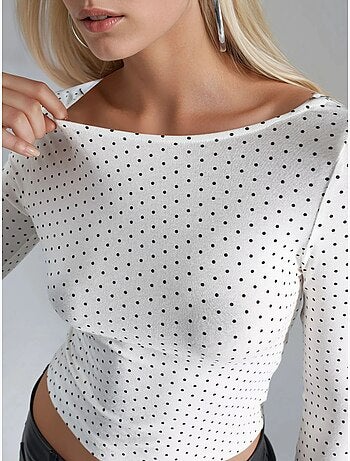 Blusa crop slim fit a pois con dettaglio sul retro busem