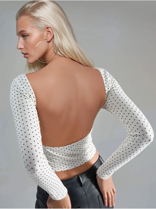 Blusa crop slim fit a pois con dettaglio sul retro busem - Kiabi