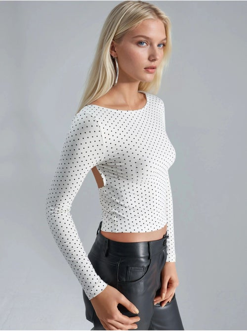 Blusa crop slim fit a pois con dettaglio sul retro busem - Kiabi