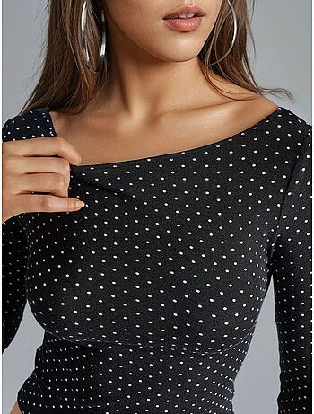 Blusa crop slim fit a pois con dettaglio sul retro busem