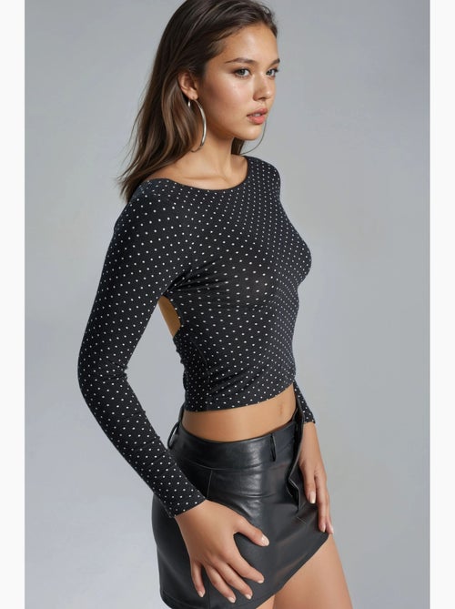 Blusa crop slim fit a pois con dettaglio sul retro busem - Kiabi