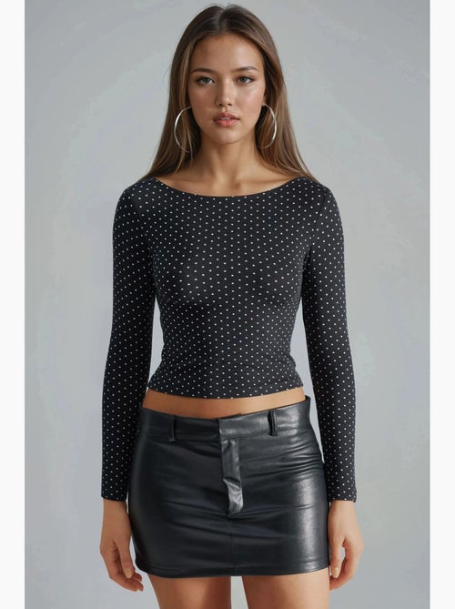 Blusa crop slim fit a pois con dettaglio sul retro busem - Kiabi