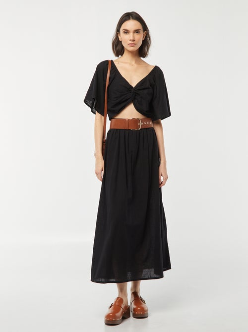 Blusa cropped con fiocco fantasia e maniche a farfalla - Kiabi