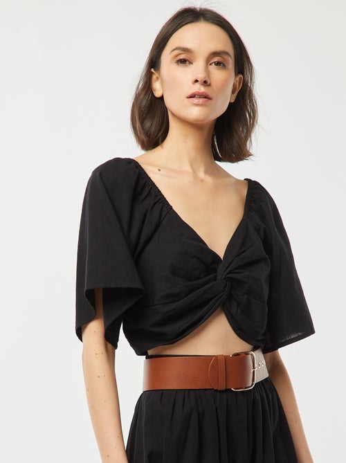 Blusa cropped con fiocco fantasia e maniche a farfalla - Kiabi