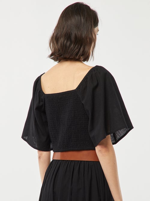 Blusa cropped con fiocco fantasia e maniche a farfalla - Kiabi