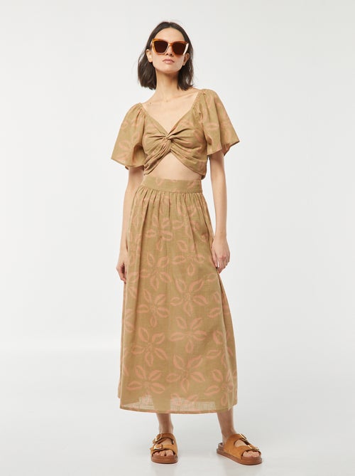 Blusa cropped con fiocco fantasia e maniche a farfalla - Kiabi