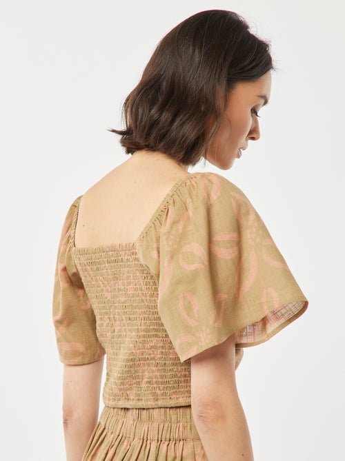 Blusa cropped con fiocco fantasia e maniche a farfalla - Kiabi