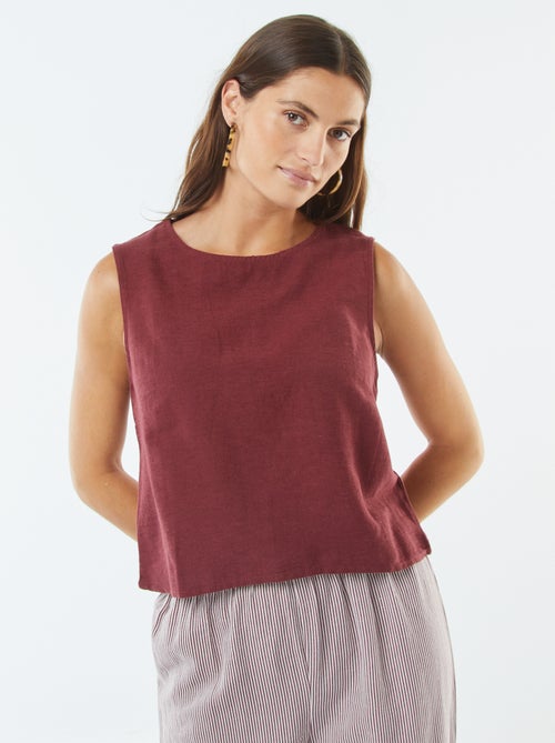 Blusa cropped in misto lino senza maniche - Kiabi