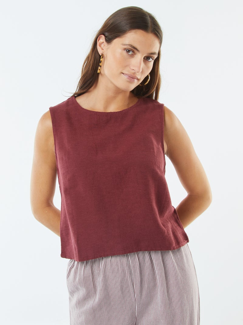 Blusa cropped in misto lino senza maniche Rosso - Kiabi
